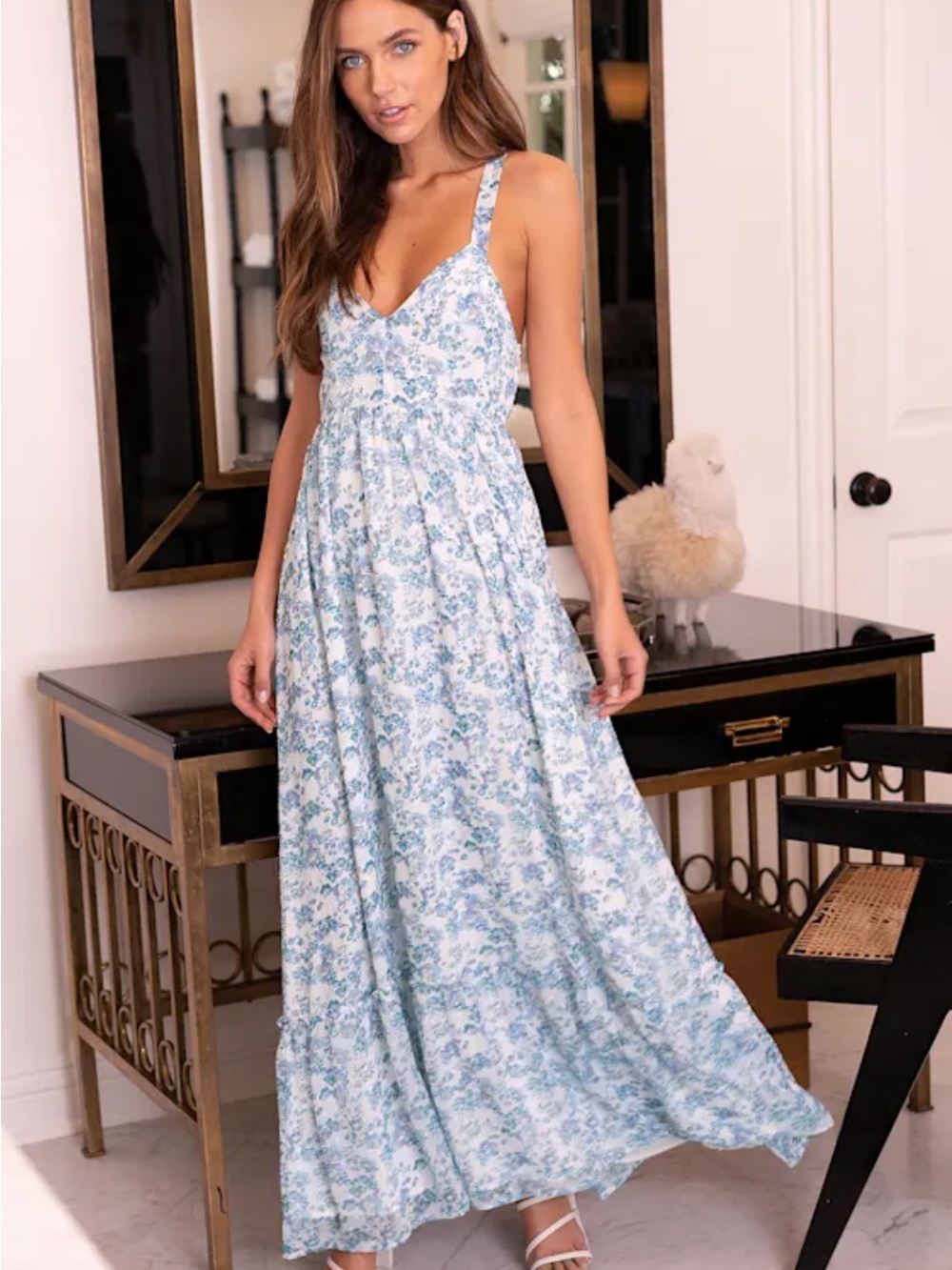 Lulus My Love Story White Floral Print Tie-Back Maxi Dress